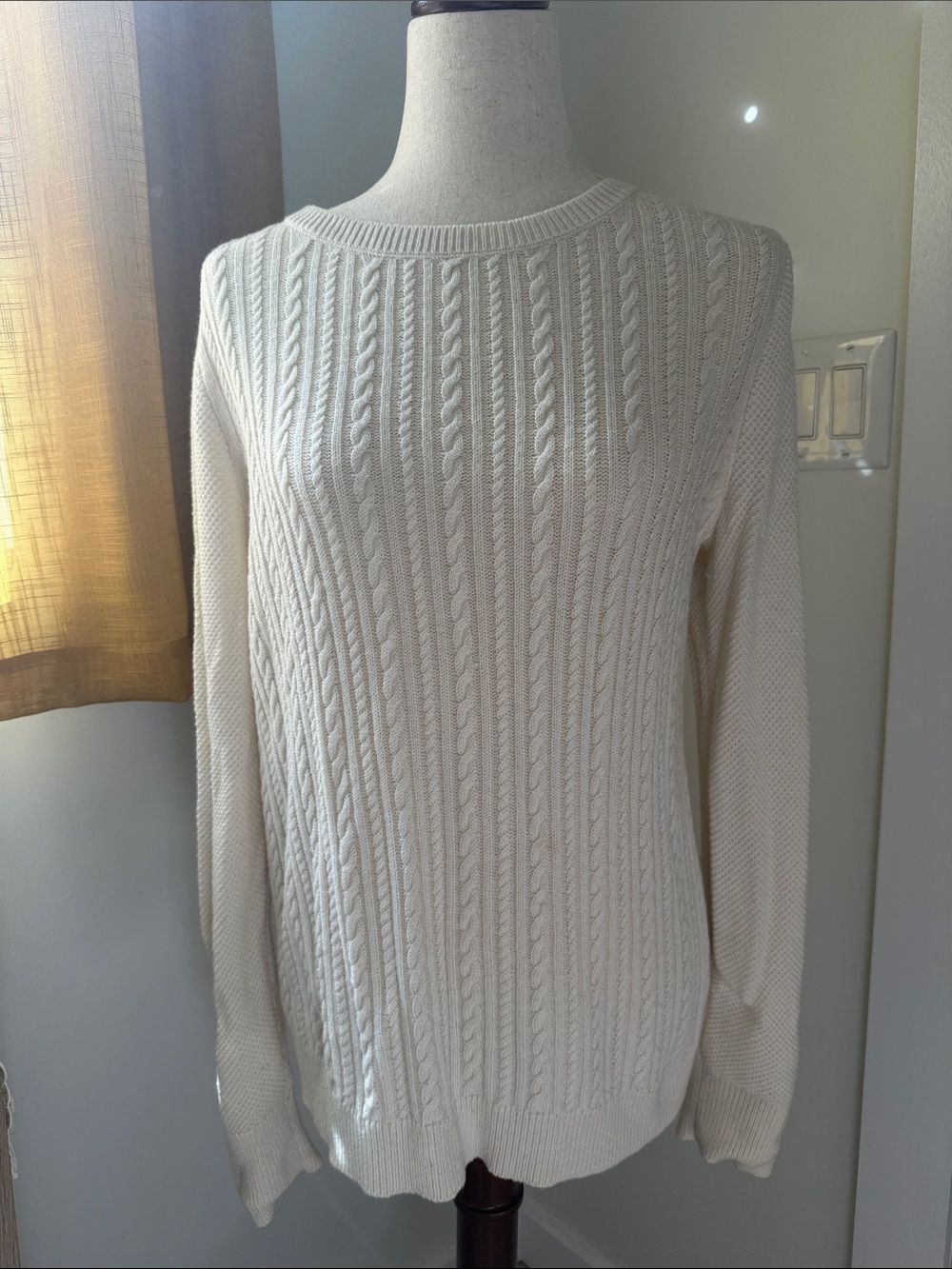 Talbots Cream Cable-Knit Crewneck Sweater